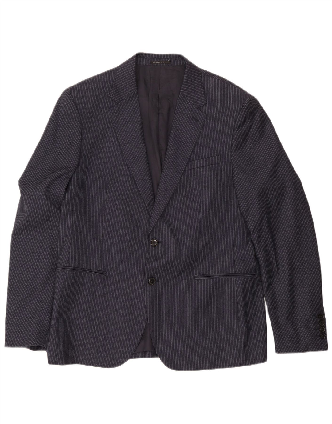 Giacca blazer da uomo a 2 bottoni Reiss UK 40 grande lana gessata blu navy