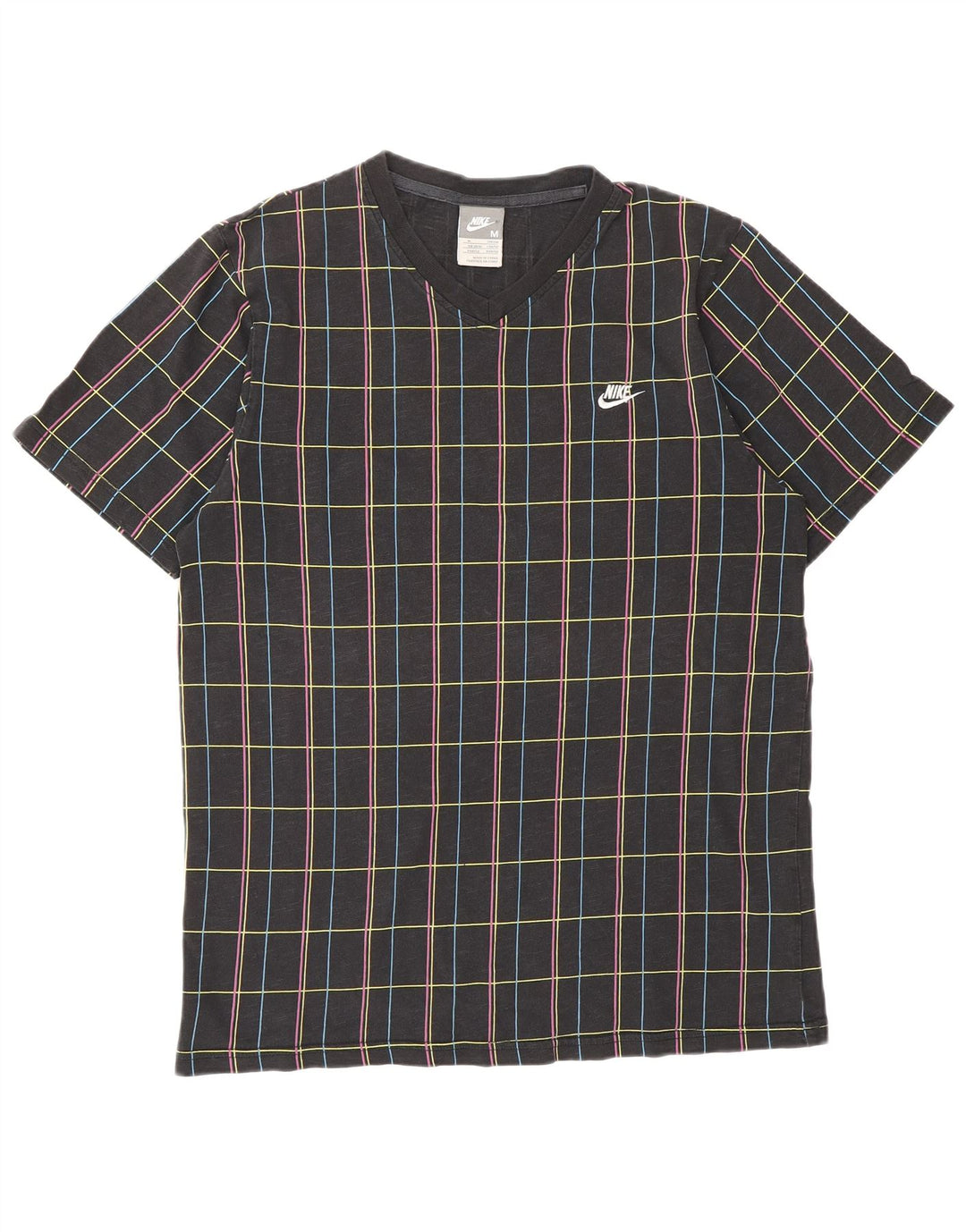 T-shirt da uomo NIKE Top UK 39/40 cotone medio nero a quadri