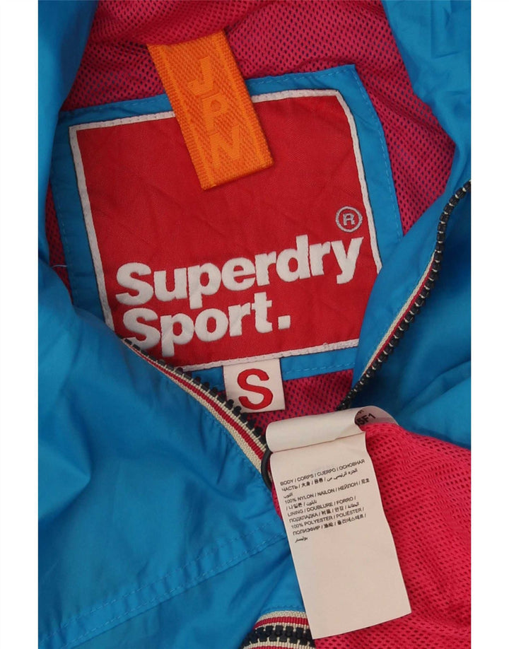 Giacca antipioggia da donna con cappuccio Superdry UK 10 Small Blu Nylon