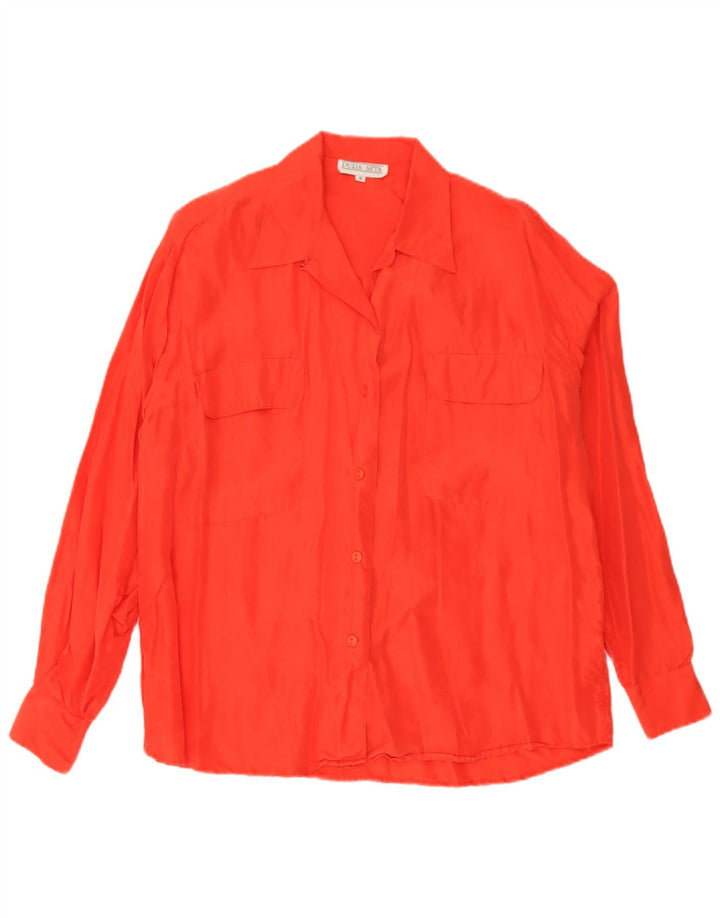 Camicetta camicia oversize da donna vintage UK 10 piccola seta rossa