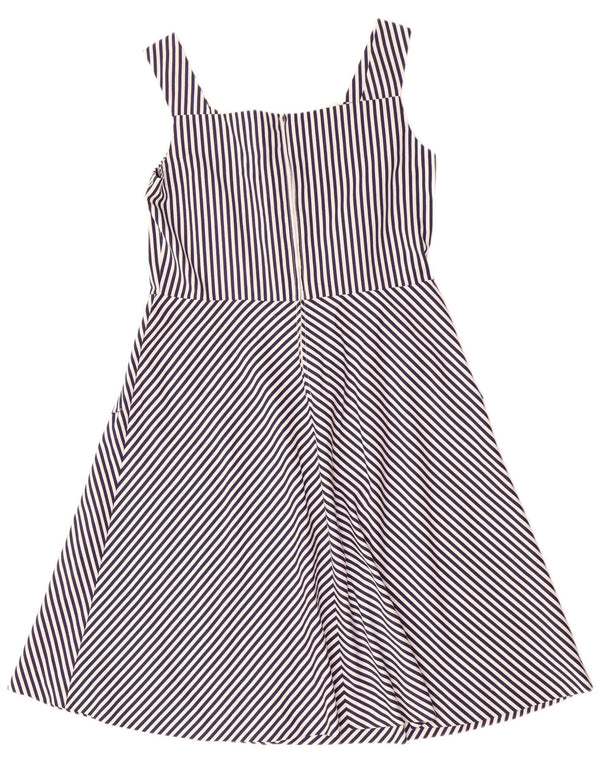 Abito vintage da donna senza maniche a trapezio IT 46 grande gessato blu navy