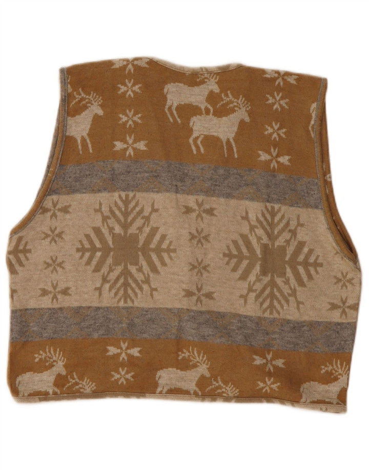 Maglione cardigan corto da donna VINTAGE UK 14 Beige medio Fair Isle