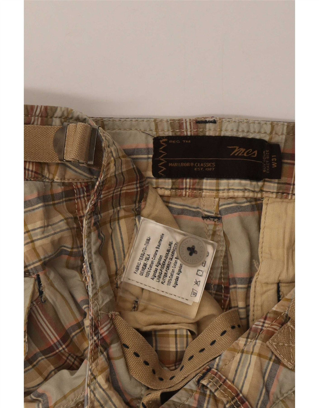 Pantaloncini cargo da uomo Marlboro Classics W31 Cotone a quadri beige medio