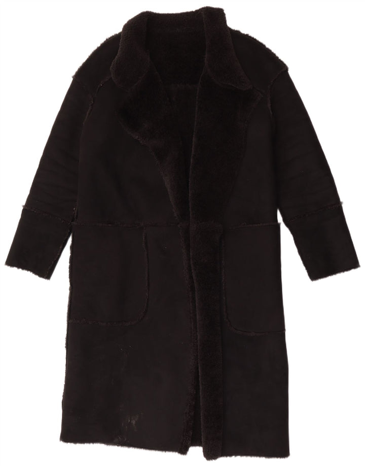 Cappotto Sherpa vintage da donna UK 12 medio nero