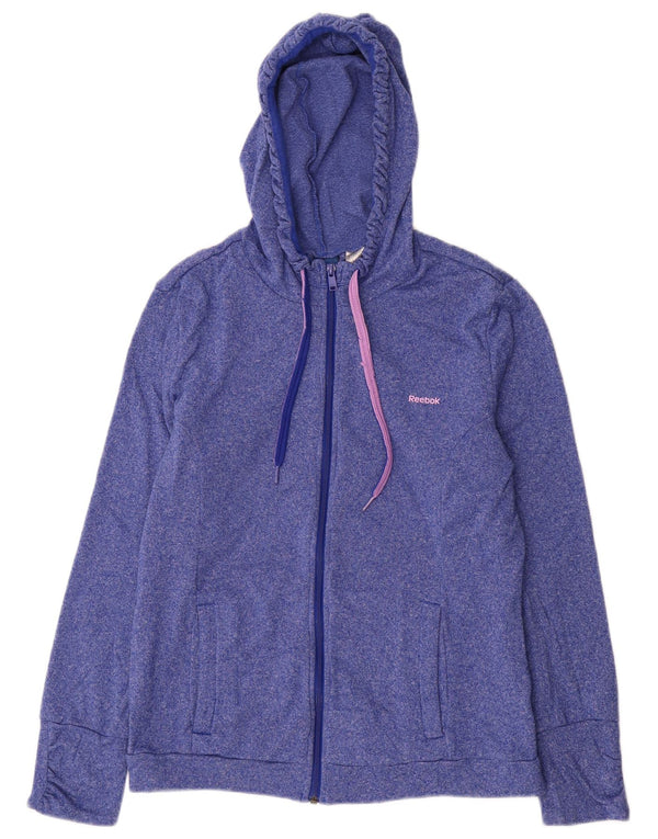 REEBOK Felpa con cappuccio e zip da donna UK 16/18 Large Blu Poliestere