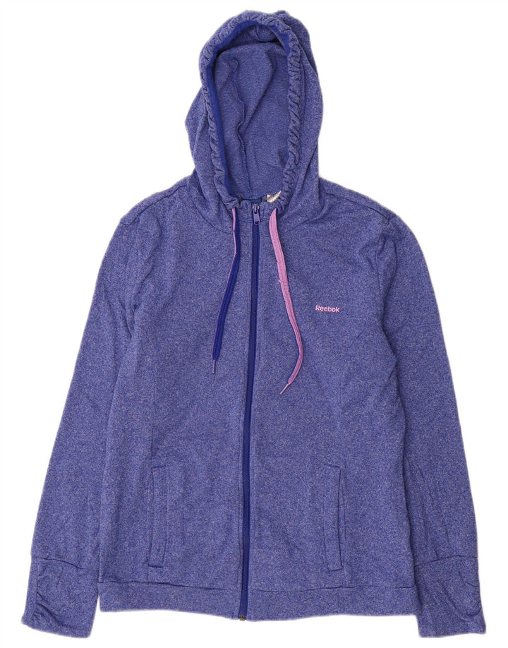 REEBOK Felpa con cappuccio e zip da donna UK 16/18 Large Blu Poliestere