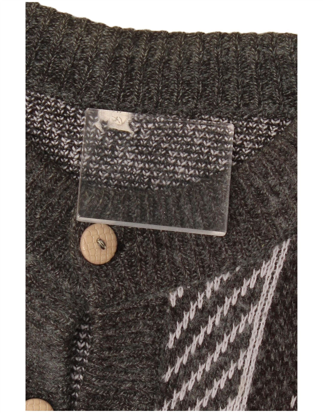 Maglione cardigan oversize da donna VINTAGE UK 18 XL Grigio geometrico