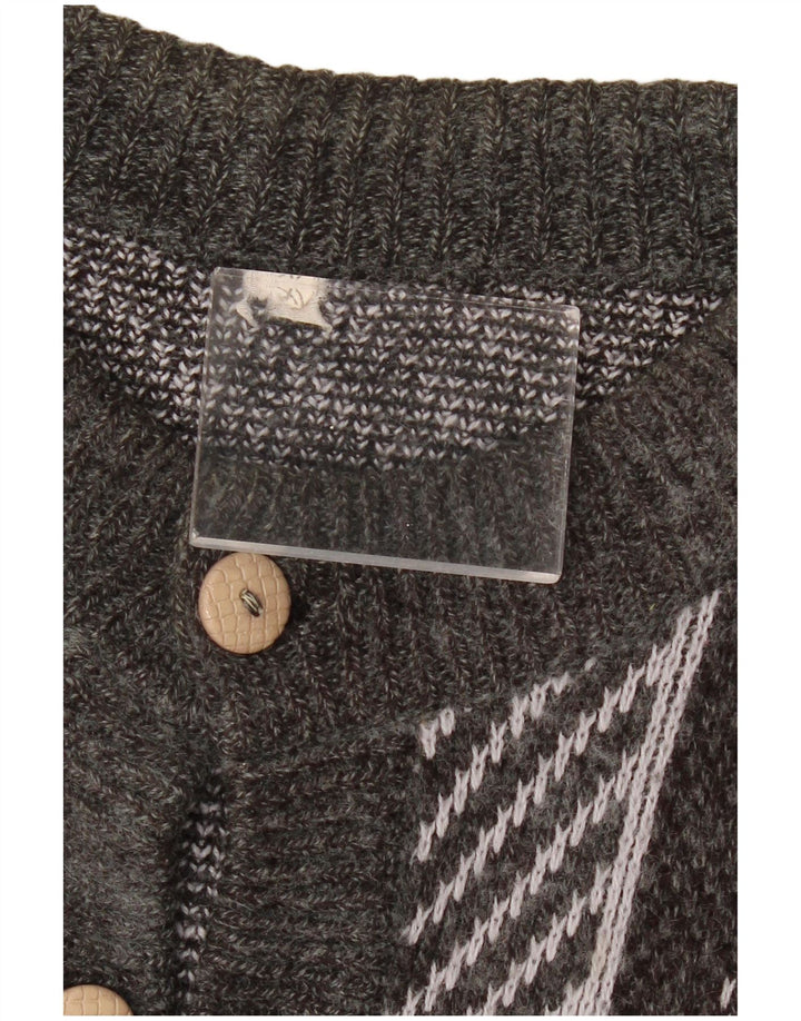Maglione cardigan oversize da donna VINTAGE UK 18 XL Grigio geometrico