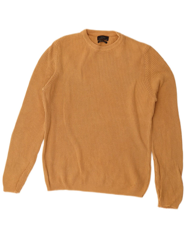 Maglione maglione girocollo da uomo Zara in cotone beige medio