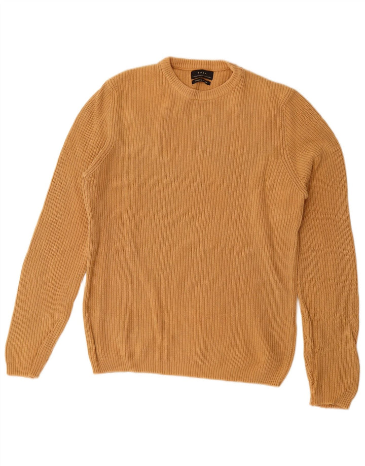 Maglione maglione girocollo da uomo Zara in cotone beige medio