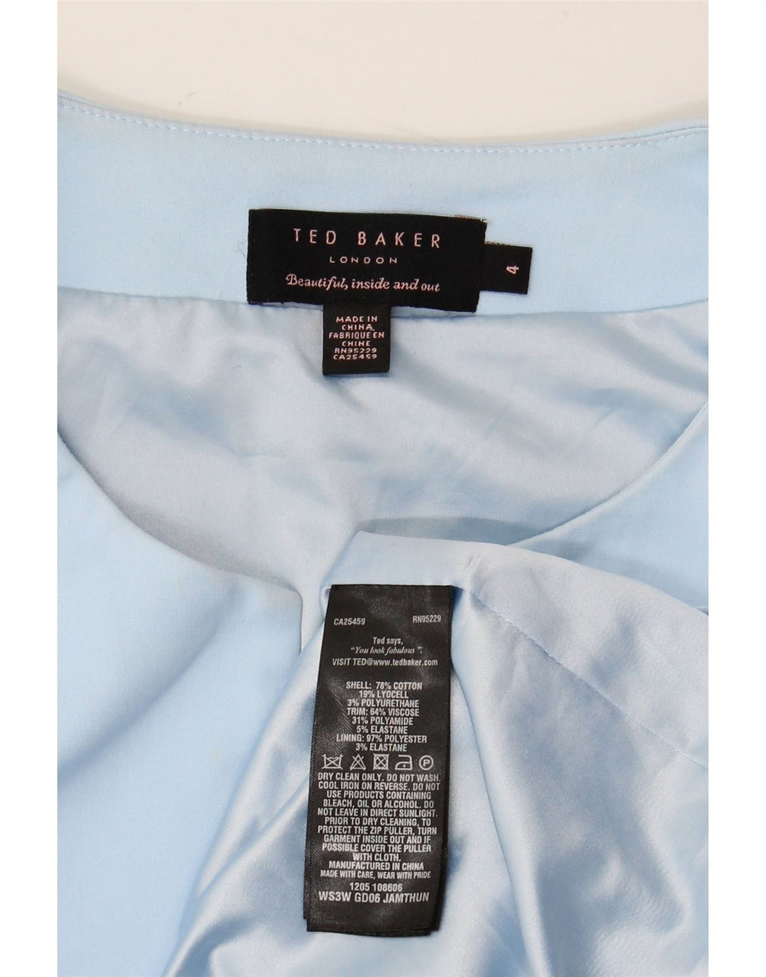 TED BAKER Abito aderente senza maniche da donna taglia 4 grande blu colorblock