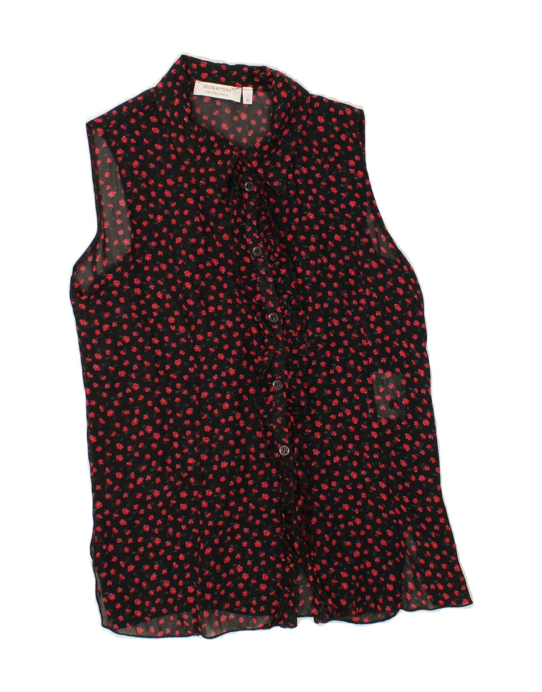 VINTAGE Womens Sleeveless Ruffle Front Shirt Blouse UK 12 Medium Black Vintage Vintage and Second-Hand Vintage from Messina Hembry 
