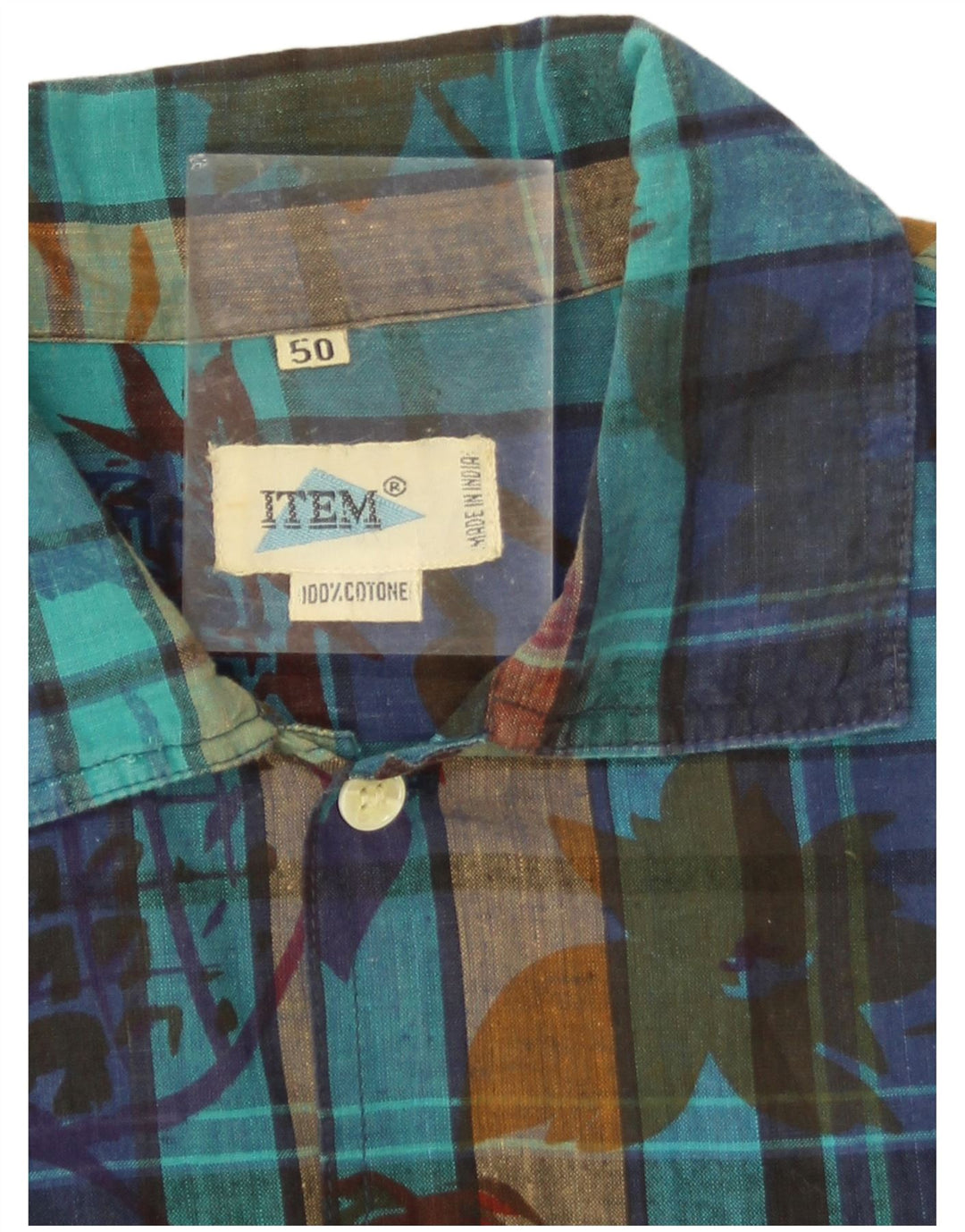 Camicia vintage da uomo a maniche corte EU 50 in cotone a quadri blu medio