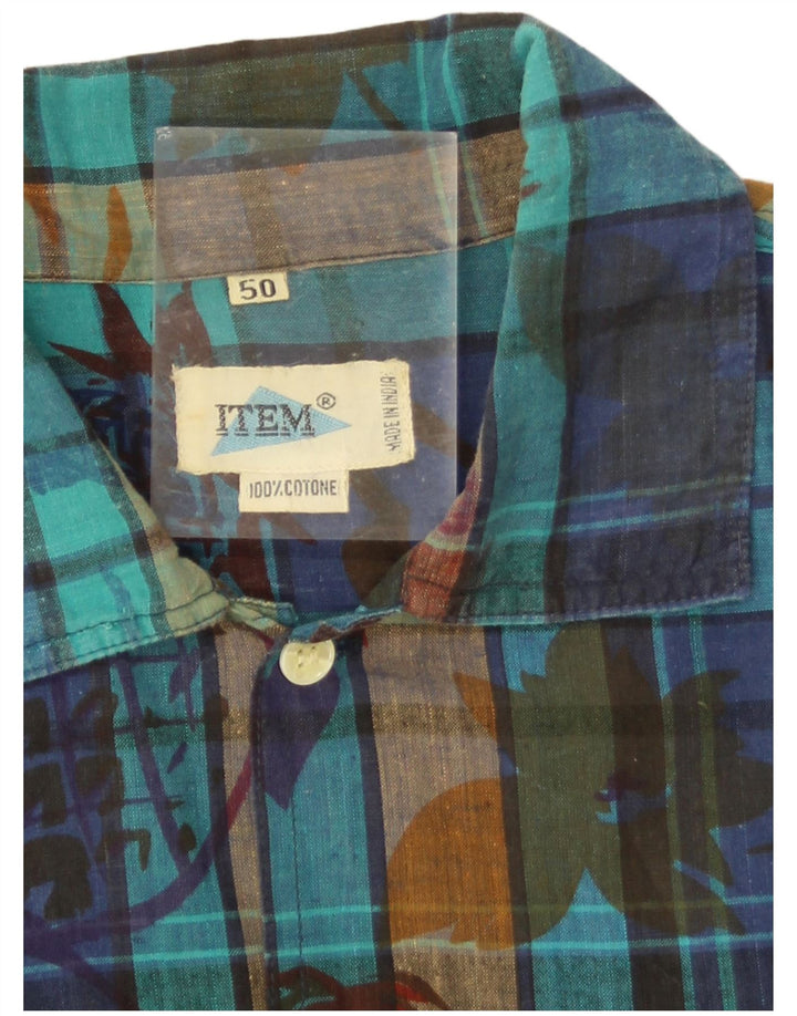 Camicia vintage da uomo a maniche corte EU 50 in cotone a quadri blu medio