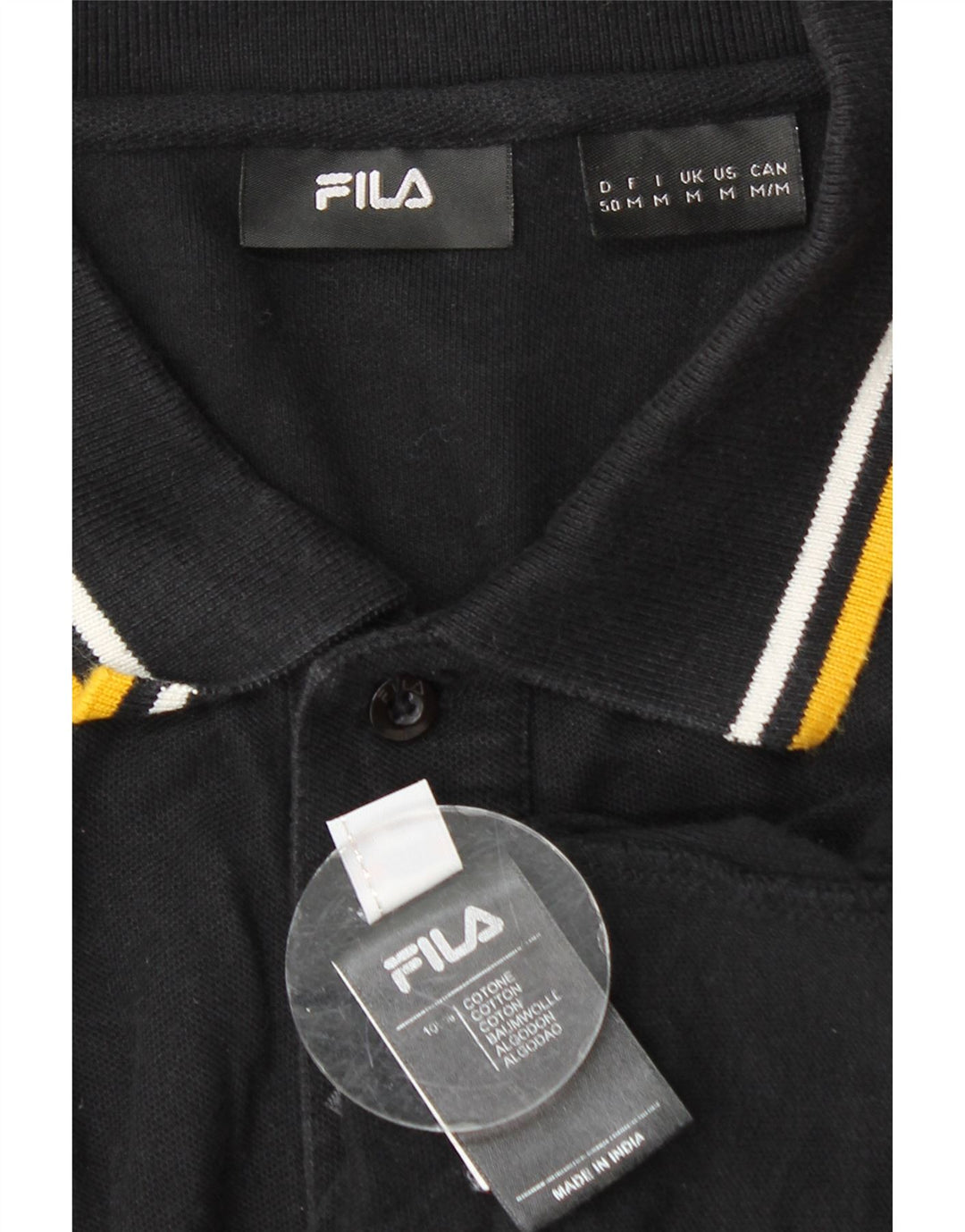 Polo da uomo a maniche lunghe Fila in cotone nero medio