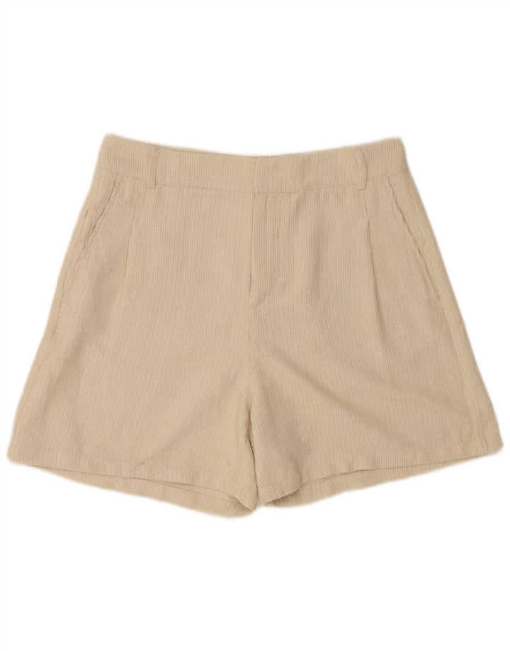 Pantaloncini di velluto a coste da donna Benetton UK 12 Medium W28 Poliestere beige