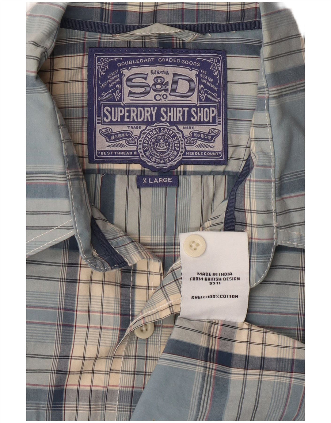 Camicia a maniche corte da uomo SUPERDRY XL in cotone a quadri blu