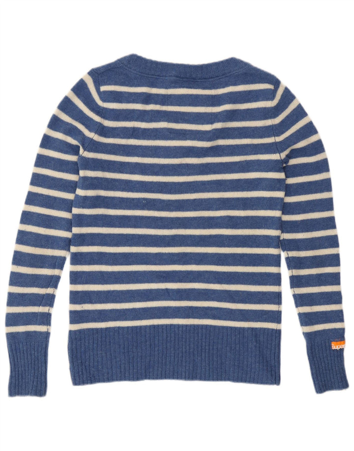 Maglione maglione da donna con scollo a barca Superdry UK 12 a righe blu medio