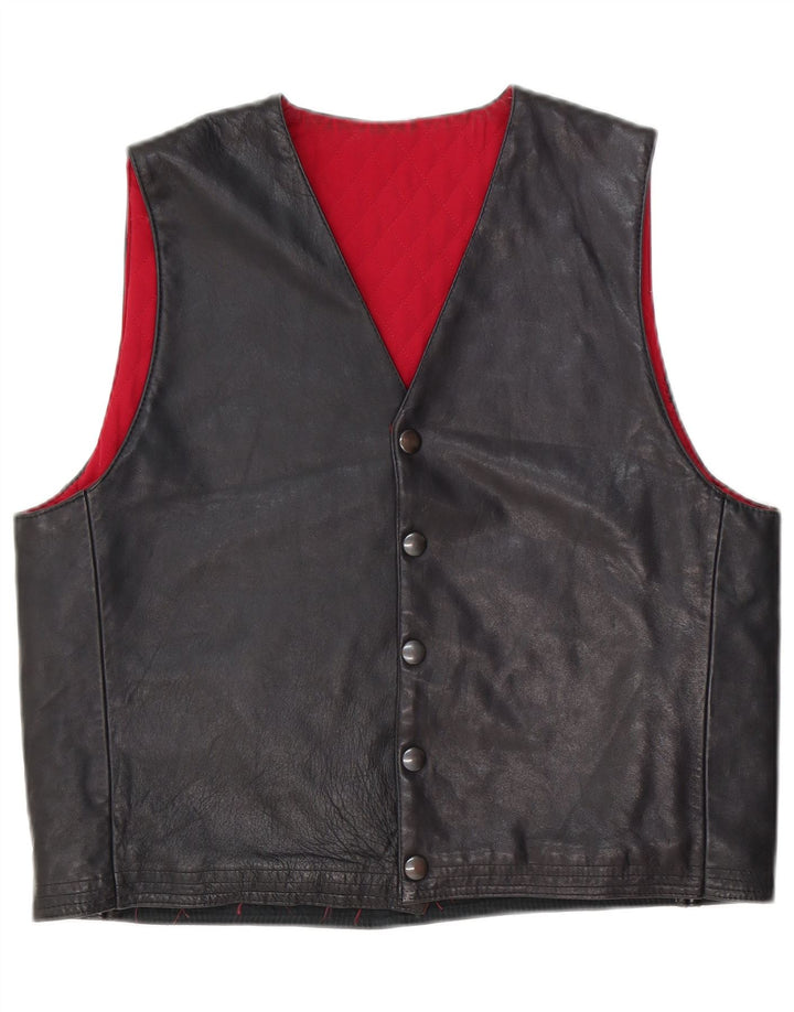 Gilet in pelle da uomo vintage medio nero