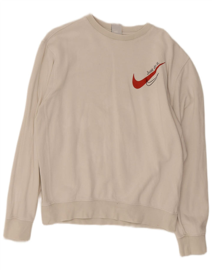 Felpa grafica Nike da uomo, maglione, cotone bianco medio