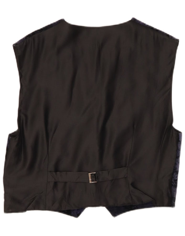 Gilet in velluto da donna VINTAGE con motivo astratto UK 14 blu navy medio