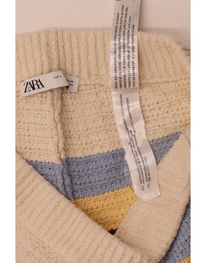 Pantaloncini casual regolari da donna Zara UK 14 Grandi cotone a righe multicolori
