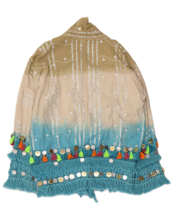 Top cardigan con maniche a 3/4 da donna vintage UK 12 medio multicolore