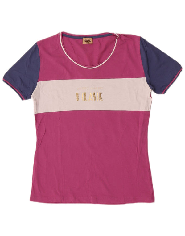 ALVIERO MARTINI T-shirt grafica da donna Top UK 18 XL Cotone color block rosa