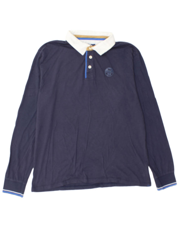 Polo da rugby da uomo a maniche lunghe North Sails 2XL in cotone blu navy