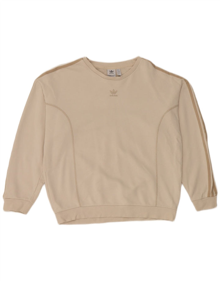 ADIDAS Womens Oversized Sweatshirt Jumper UK 10 Small Beige Cotton