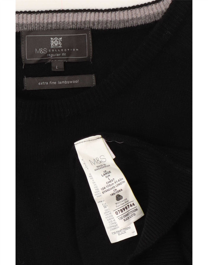 Maglione maglione girocollo da uomo Marks & Spencer vestibilità regolare grande lana nera