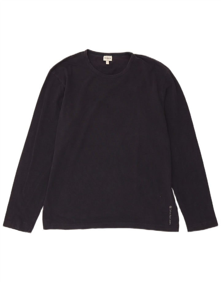 Calvin Klein Jeans Top da uomo a maniche lunghe blu navy medio