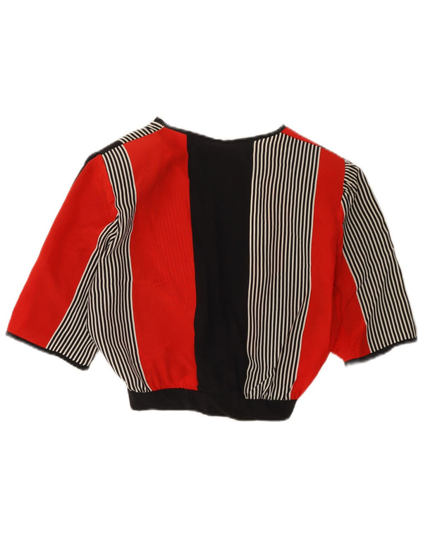Top cardigan corto da donna vintage UK 12 a righe multicolori medie