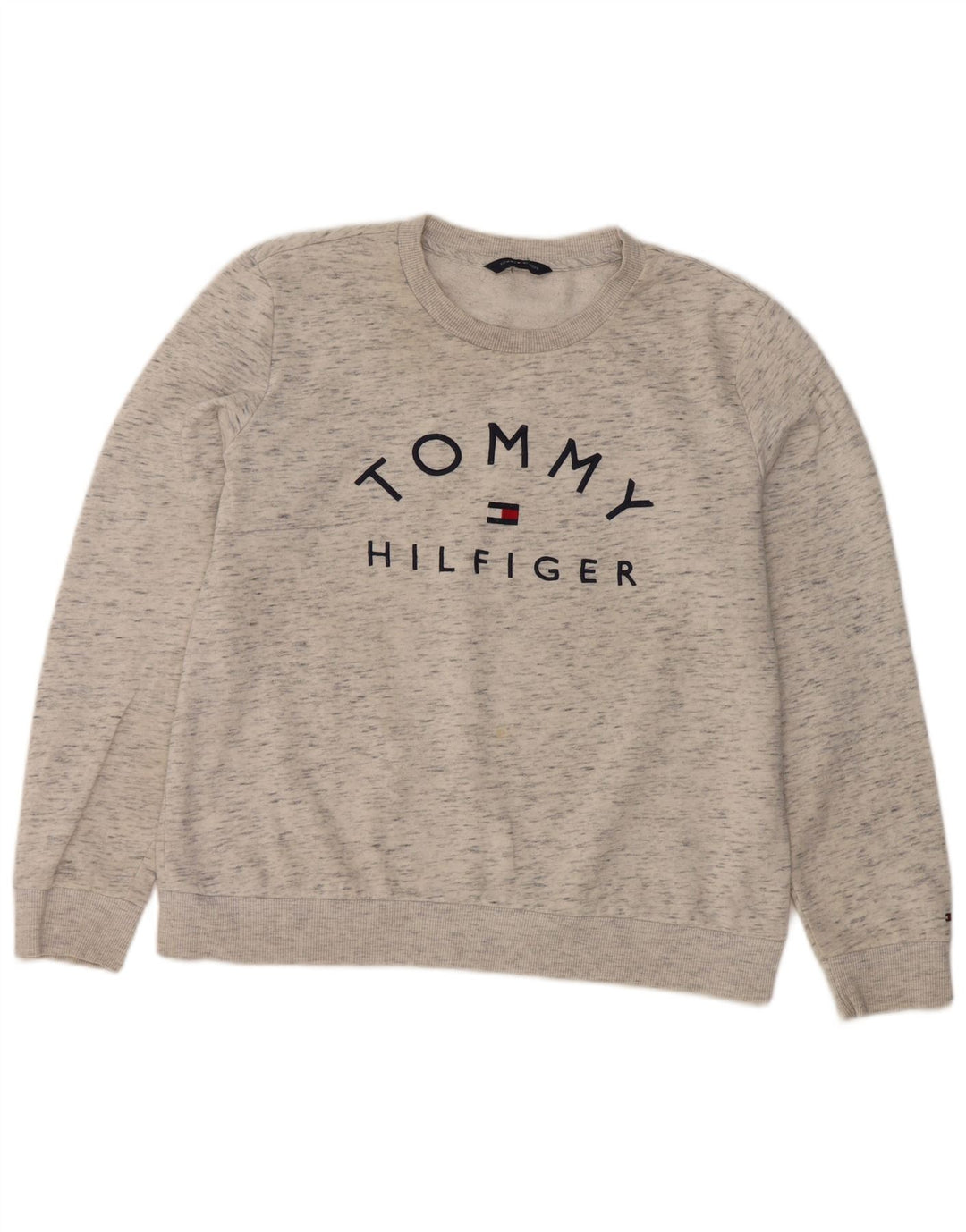 Felpa grafica da donna Tommy Hilfiger Maglione UK 12 Grigio medio chiazzato