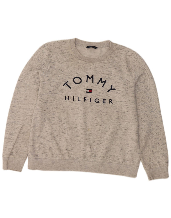 Felpa grafica da donna Tommy Hilfiger Maglione UK 12 Grigio medio chiazzato