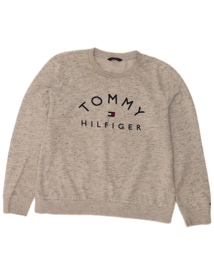 Felpa grafica da donna Tommy Hilfiger Maglione UK 12 Grigio medio chiazzato