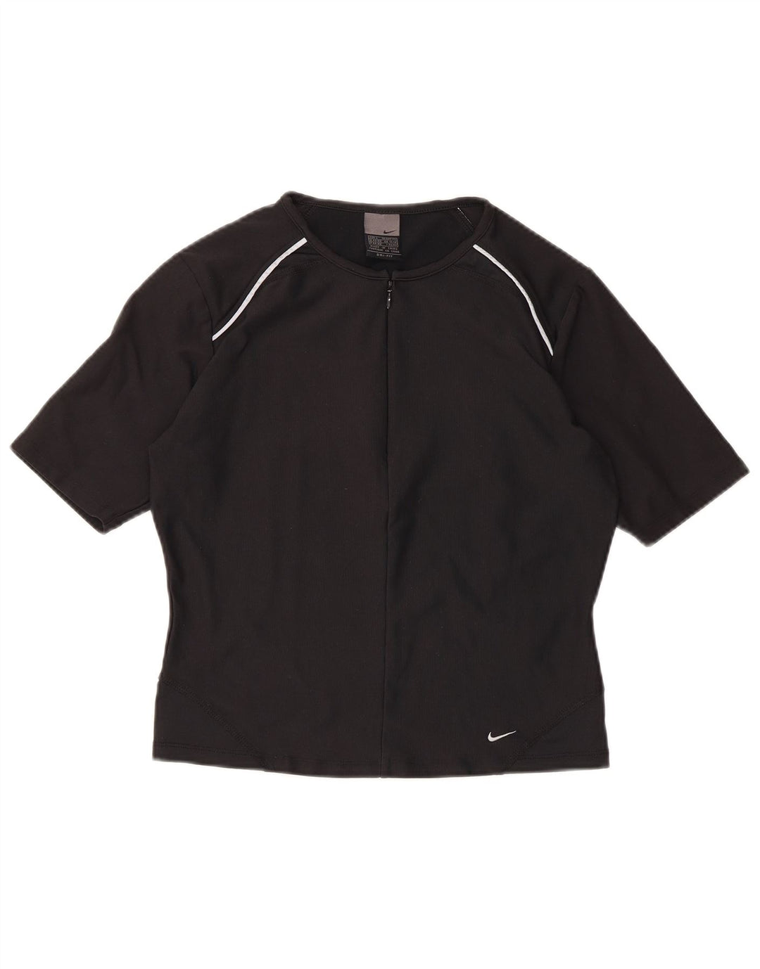 T-shirt NIKE da donna Dri Fit con collo e zip UK 14/16 grande poliestere nero
