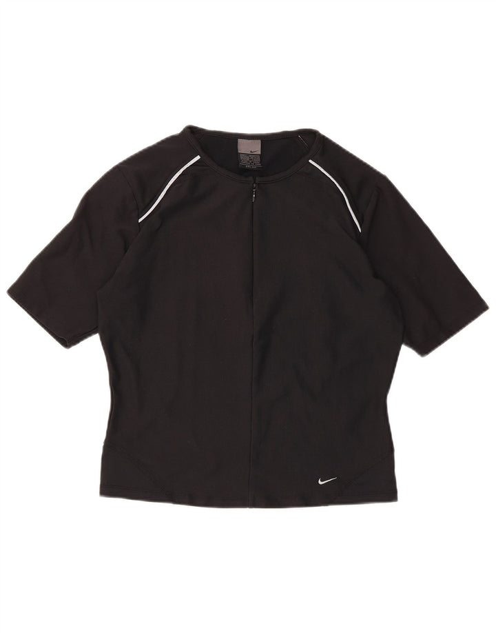 T-shirt NIKE da donna Dri Fit con collo e zip UK 14/16 grande poliestere nero