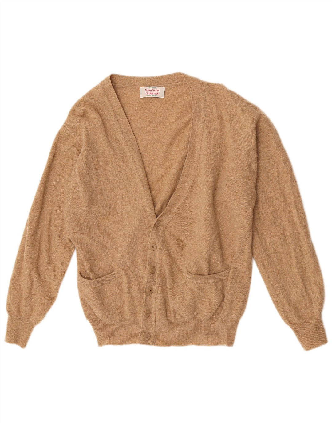 Maglione cardigan da donna Benetton UK 16 Lana d'agnello marrone grande