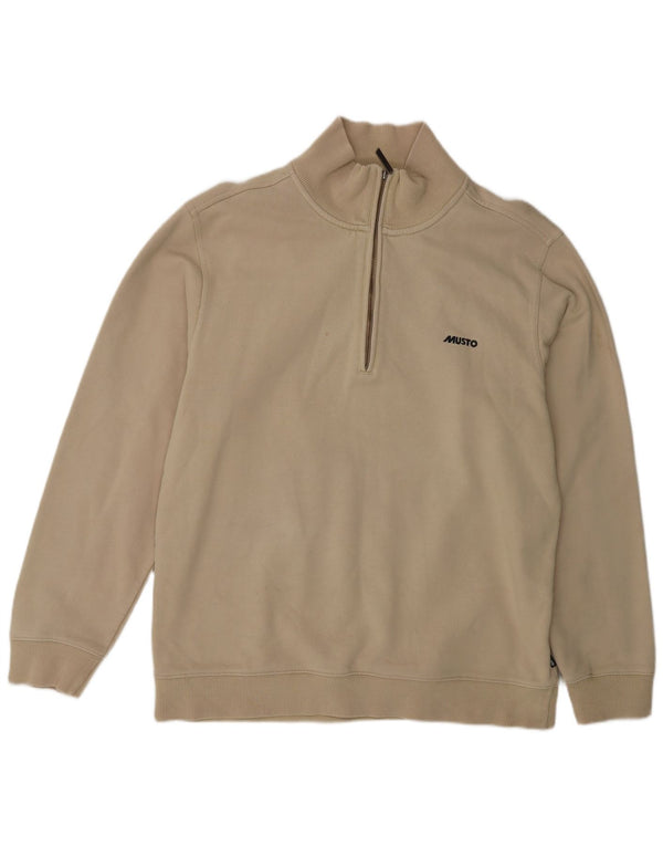 Musto Felpa da uomo con zip sul collo Maglione XL Cotone beige