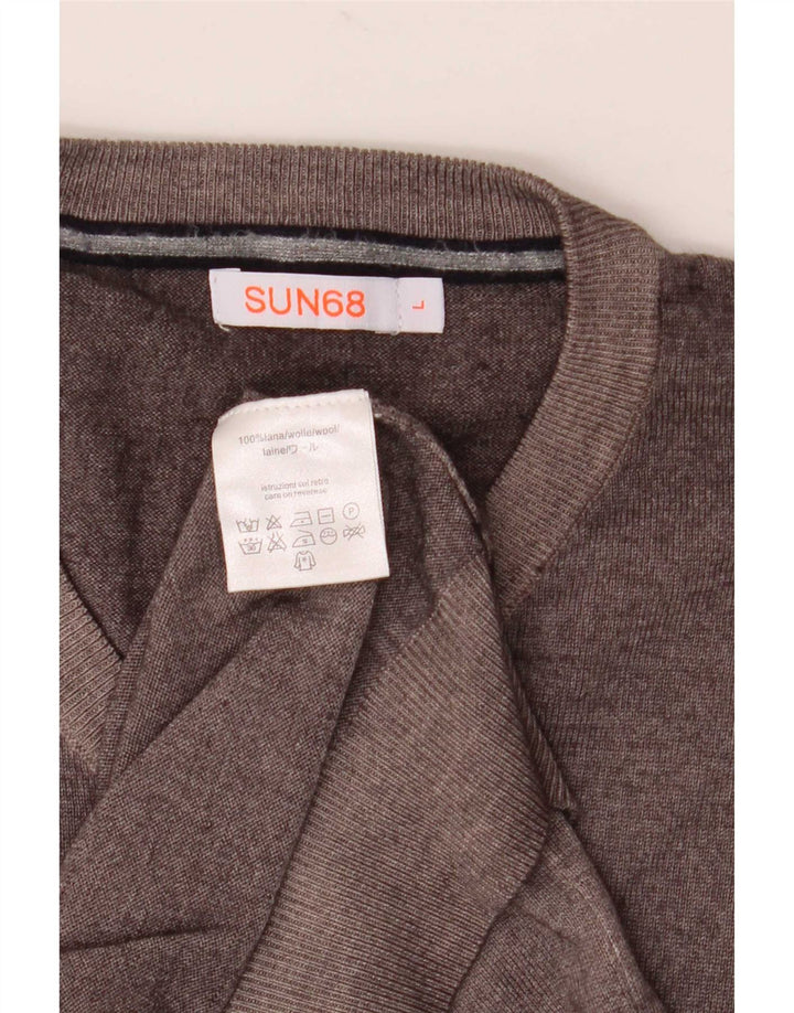 Maglione maglione con scollo a V da uomo Sun68 grande lana grigia