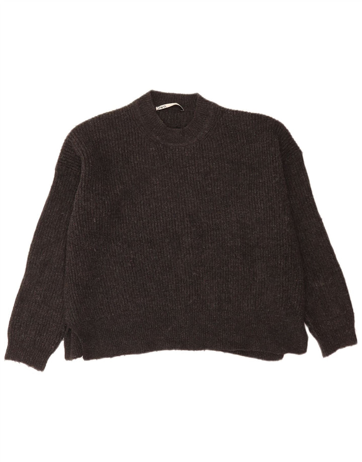 Maglione corto girocollo oversize da donna Zara UK 10 piccolo grigio