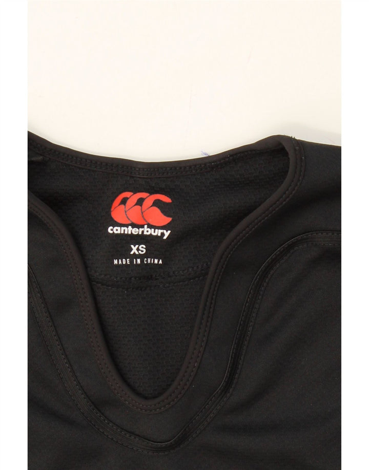 CANTERBURY Mens Graphic T-Shirt Top XS Black Colourblock Polyester Vintage Canterbury and Second-Hand Canterbury from Messina Hembry 