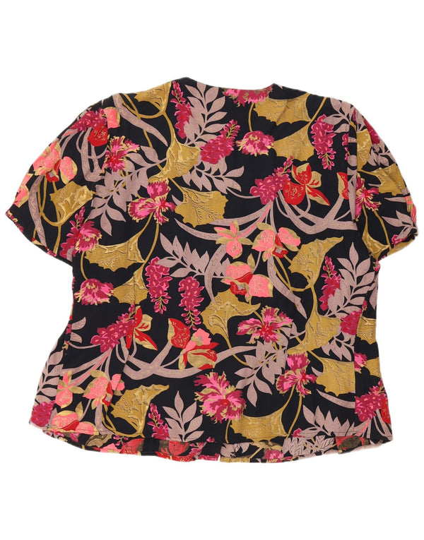 Camicetta vintage da donna a maniche corte UK 18 XL nera floreale