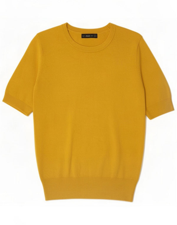 Zara maglione da donna girocollo a maniche corte girocollo UK 12 giallo medio