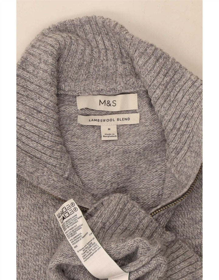 Maglione da uomo Marks & Spencer con zip e collo in lana grigio medio
