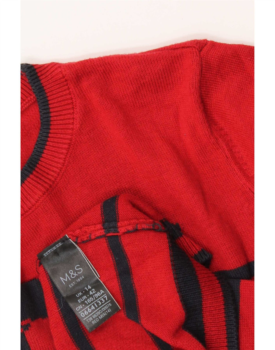 Maglione maglione girocollo da donna Marks & Spencer UK 14 grandi righe rosse