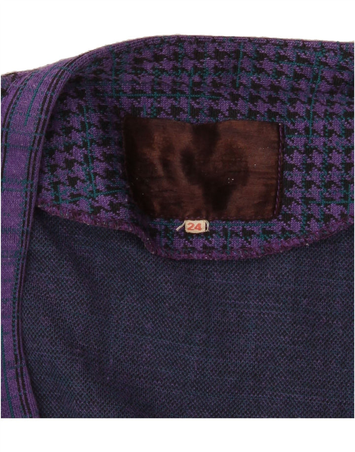VINTAGE Womens Open Blazer Jacket UK 16 Large Purple Houndstooth Vintage Vintage and Second-Hand Vintage from Messina Hembry 