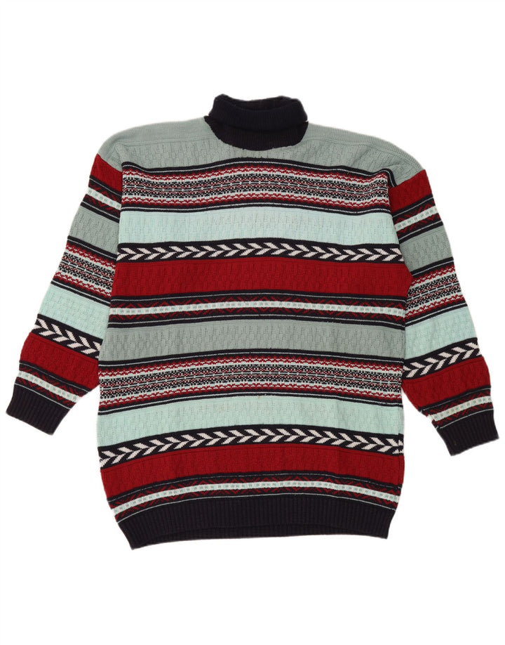 Maglione vintage da uomo con collo alto e maglione di lana a righe multicolori