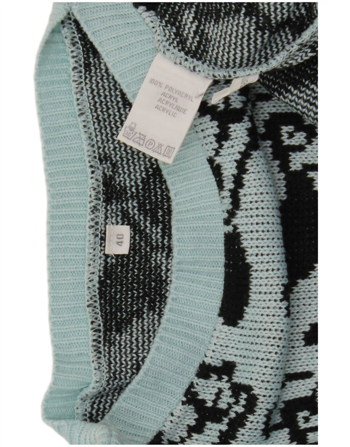 Maglione da donna vintage con motivo astratto con scollo a barca, EU 40, blu medio